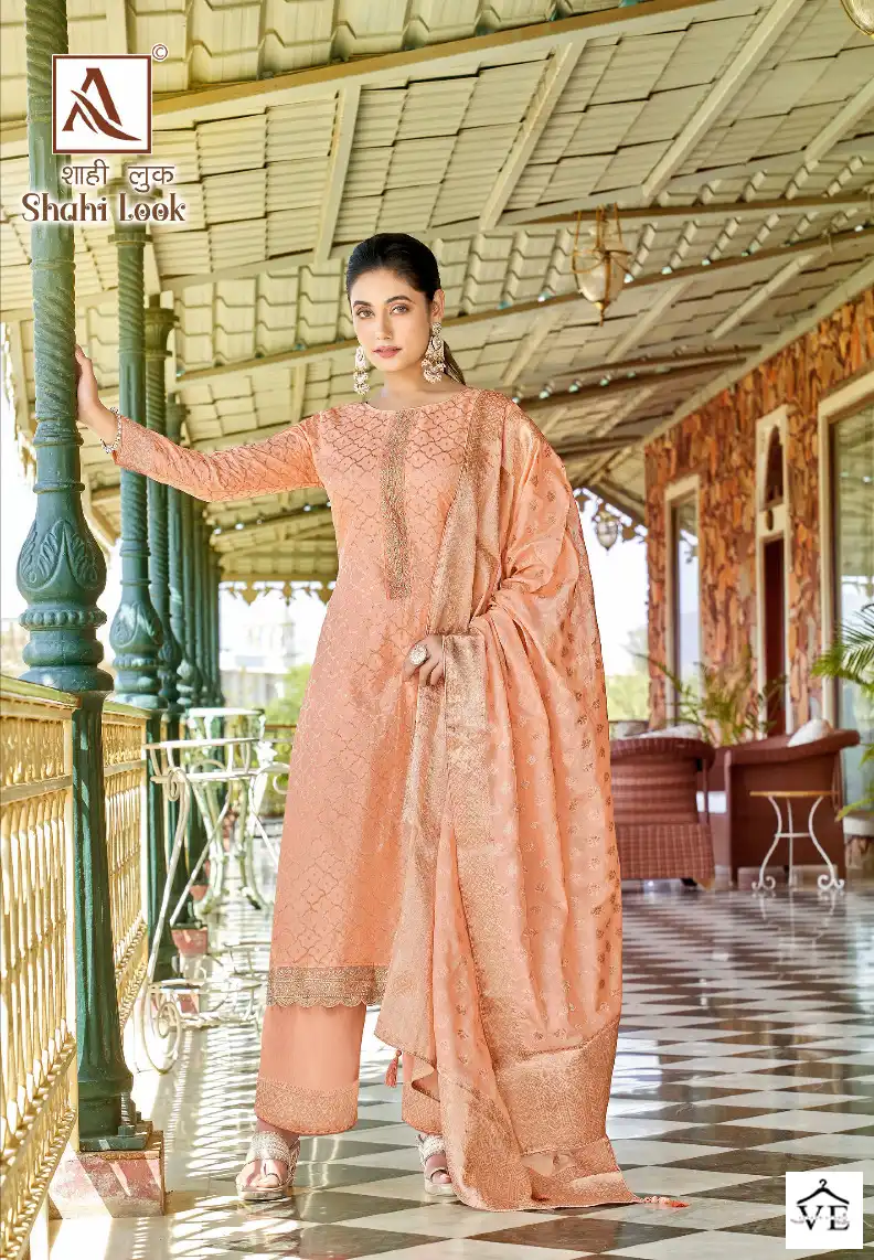 Alok Suits Shahi Look Jacquard Wholesale Designer Salwar Suit Catalog — Wholesale Salwar Suits, MPA wholesale from Surat - Gallery Image 4