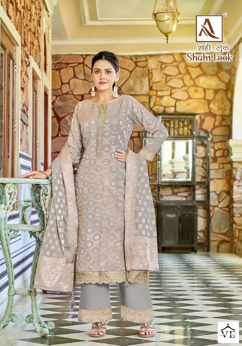 Alok Suits Shahi Look Jacquard Wholesale Designer Salwar Suit Catalog — Wholesale Salwar Suits, MPA wholesale from Surat - Gallery Image 5