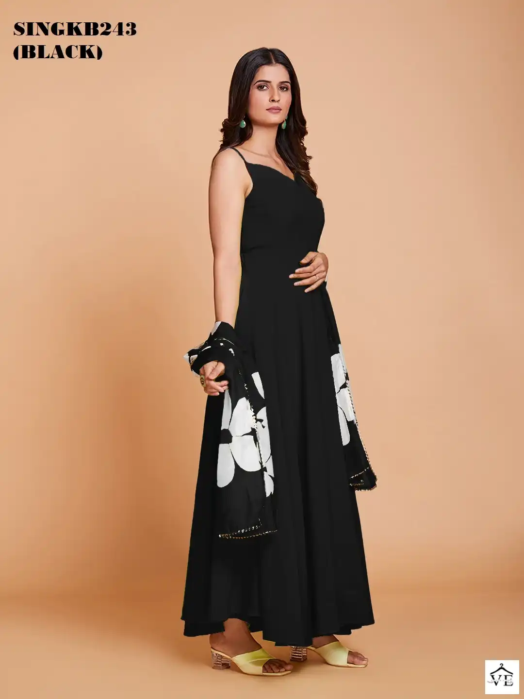 Arya SINGKB243 Black Faux Georgette Wholesale Gown With Dupatta — Wholesale Kurtis, MPA wholesale from Surat — view 5