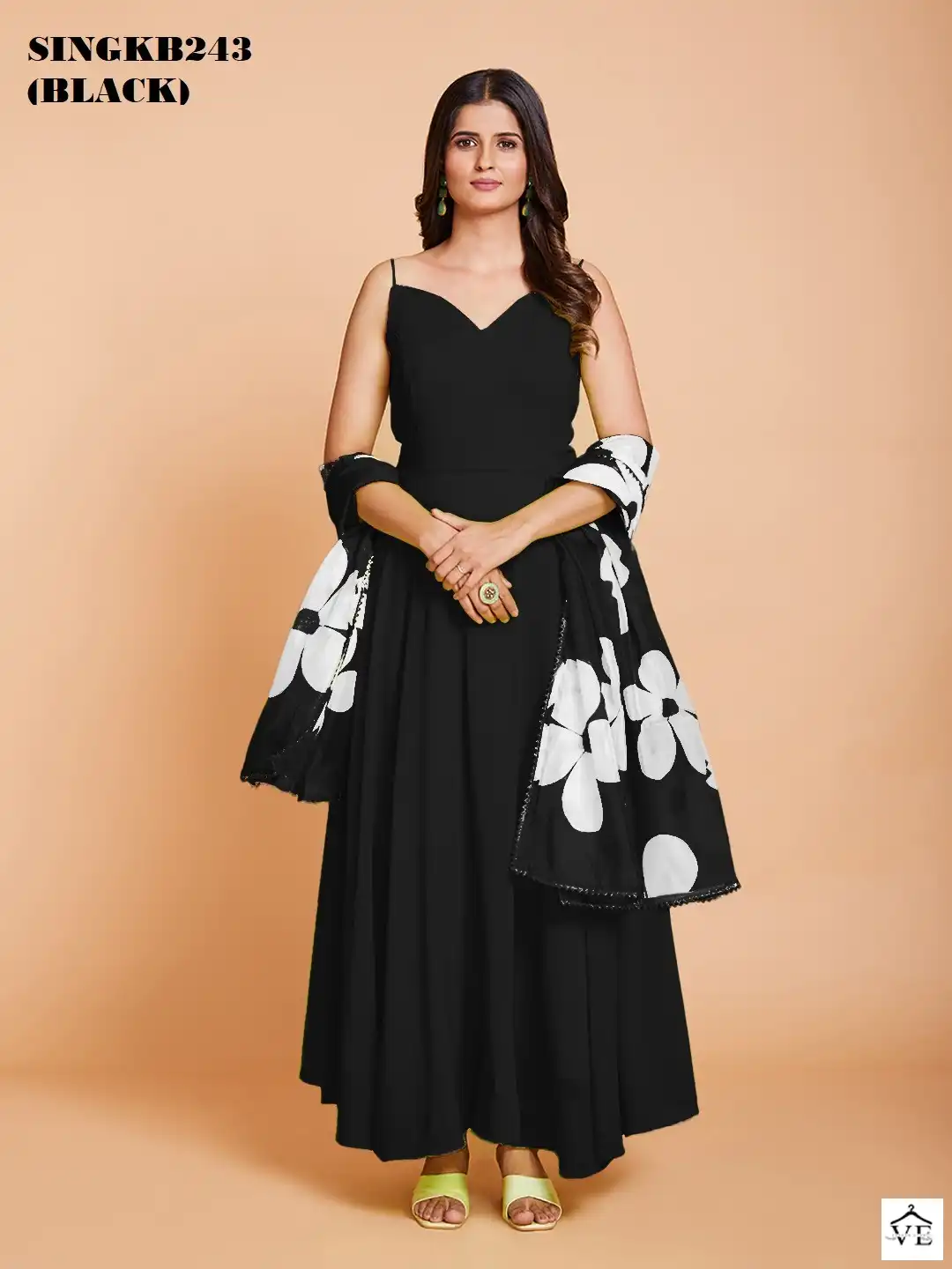 Arya SINGKB243 Black Faux Georgette Wholesale Gown With Dupatta — Wholesale Kurtis, MPA wholesale from Surat — view 6