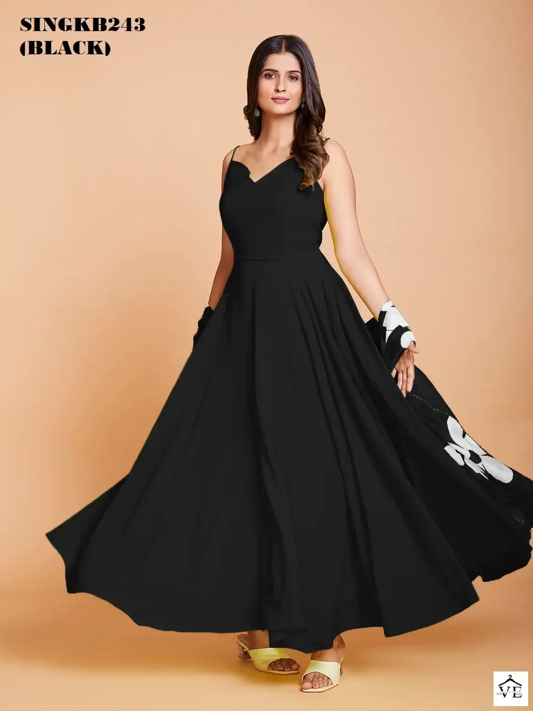 Arya SINGKB243 Black Faux Georgette Wholesale Gown With Dupatta — Wholesale Kurtis, MPA wholesale from Surat — view 7