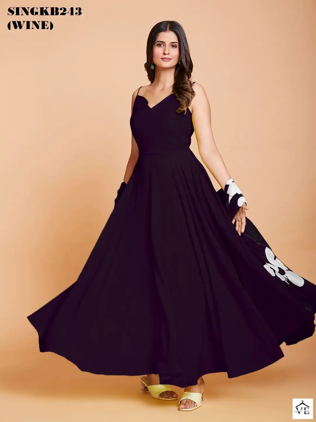 Arya SINGKB243 Wine Faux Georgette Wholesale Gown With Dupatta — Wholesale Kurtis, MPA wholesale from Surat — view 6