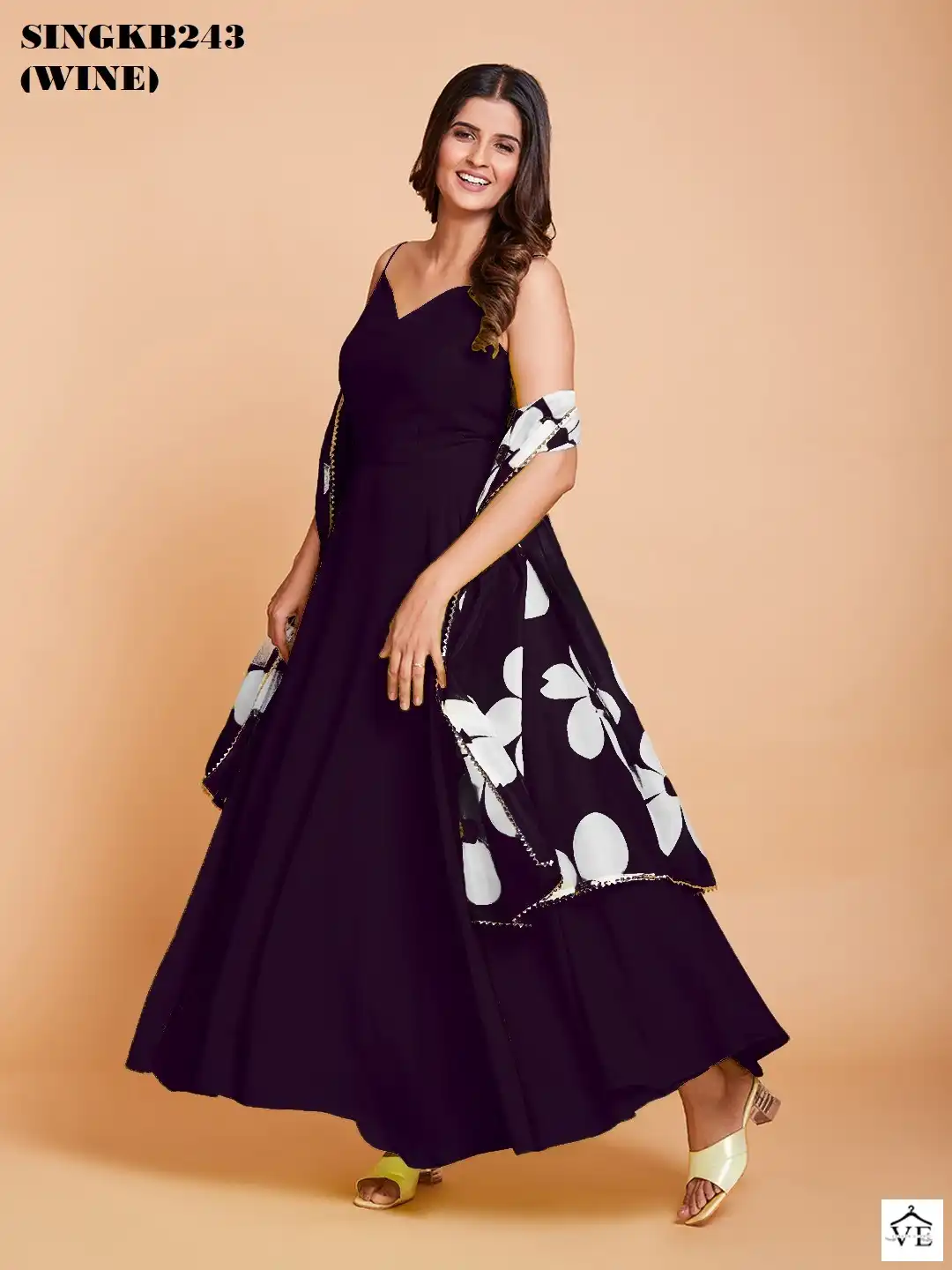 Arya SINGKB243 Wine Faux Georgette Wholesale Gown With Dupatta — Wholesale Kurtis, MPA wholesale from Surat — view 7
