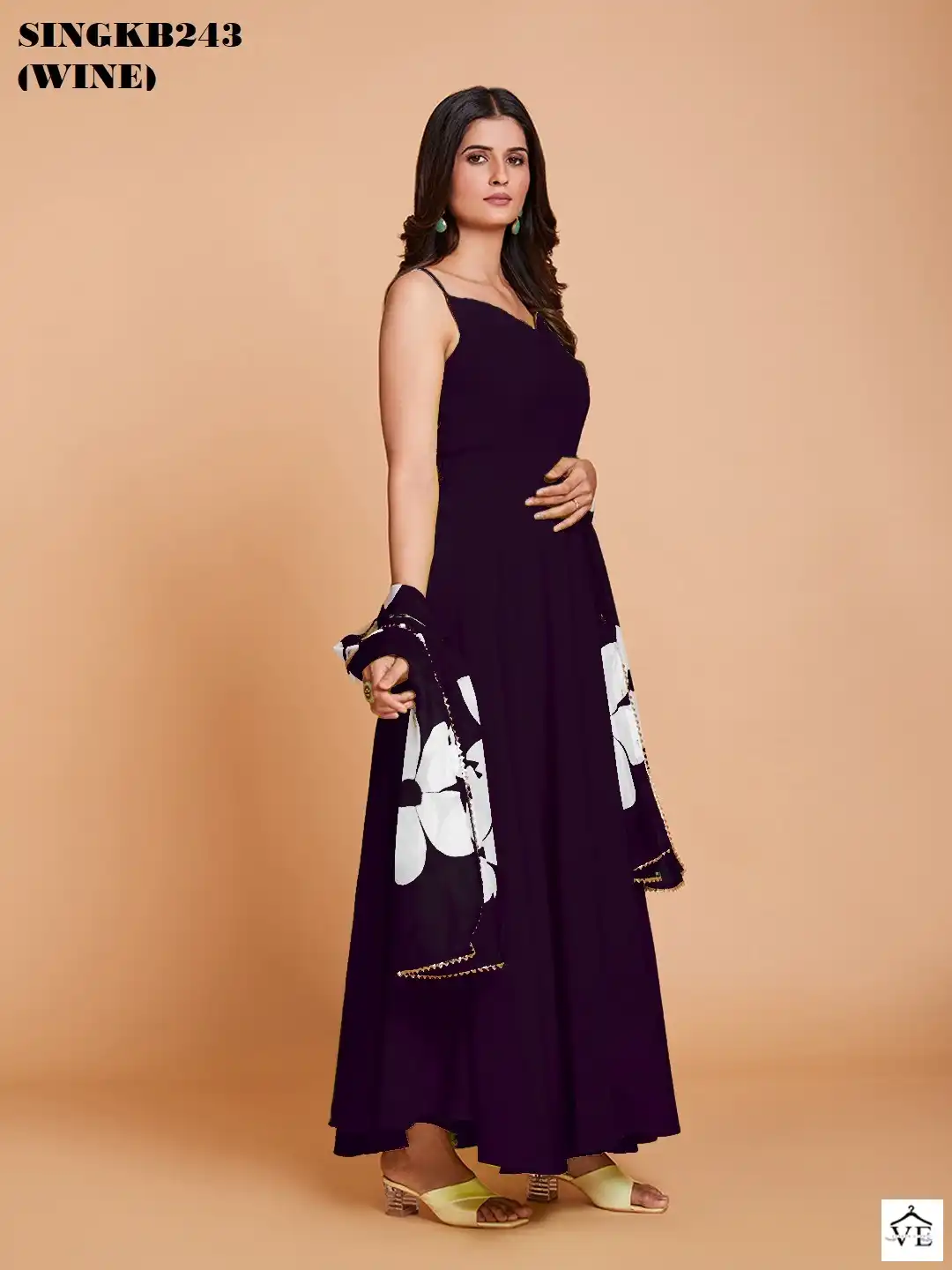 Arya SINGKB243 Wine Faux Georgette Wholesale Gown With Dupatta — Wholesale Kurtis, MPA wholesale from Surat — view 2