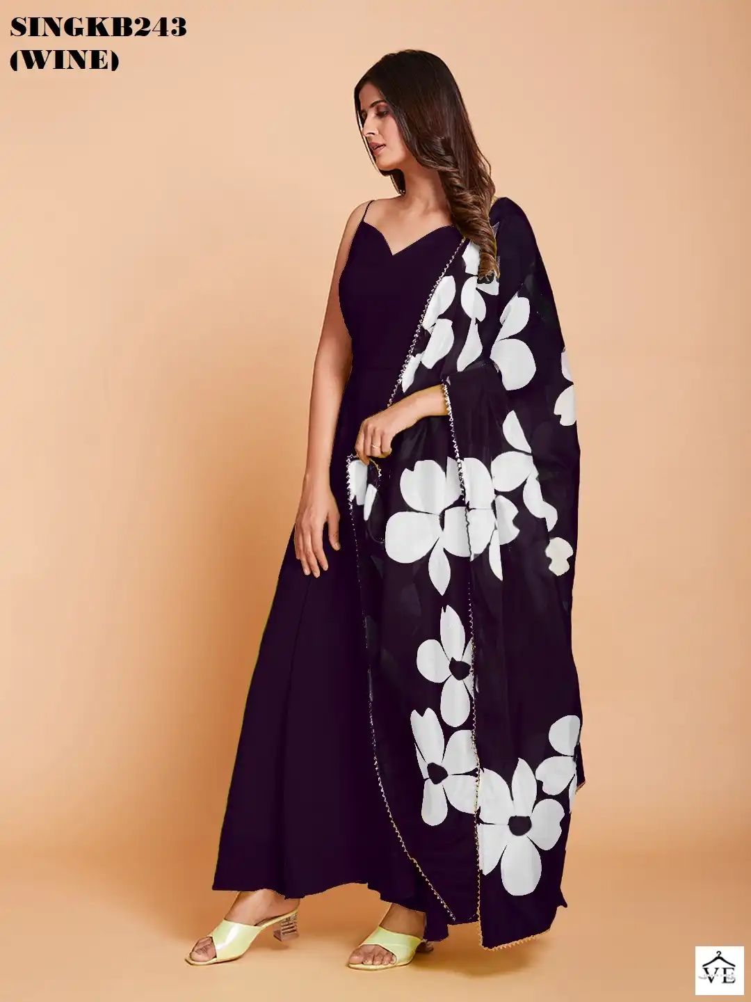 Arya SINGKB243 Wine Faux Georgette Wholesale Gown With Dupatta — Wholesale Kurtis, MPA wholesale from Surat — view 4