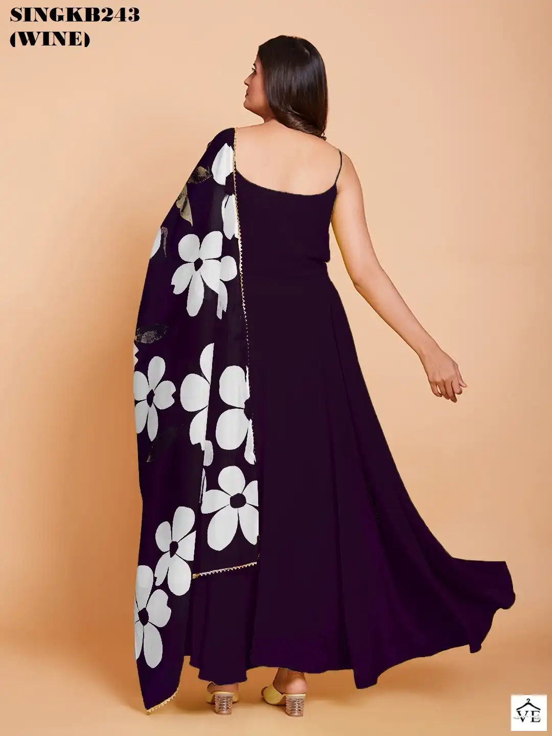Arya SINGKB243 Wine Faux Georgette Wholesale Gown With Dupatta — Wholesale Kurtis, MPA wholesale from Surat — view 5