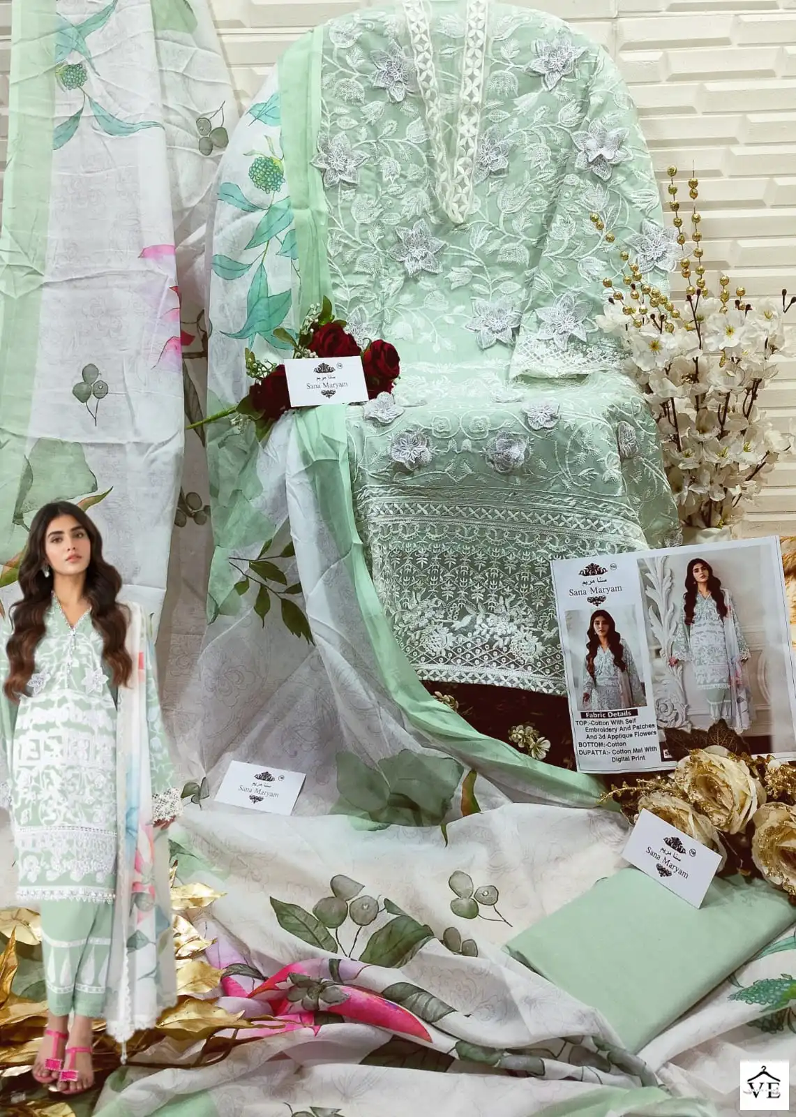 Sana Maryam SM-161 Cotton Wholesale Pakistani Suit Catalog — Wholesale Salwar Suits, MPA wholesale from Surat — view 4