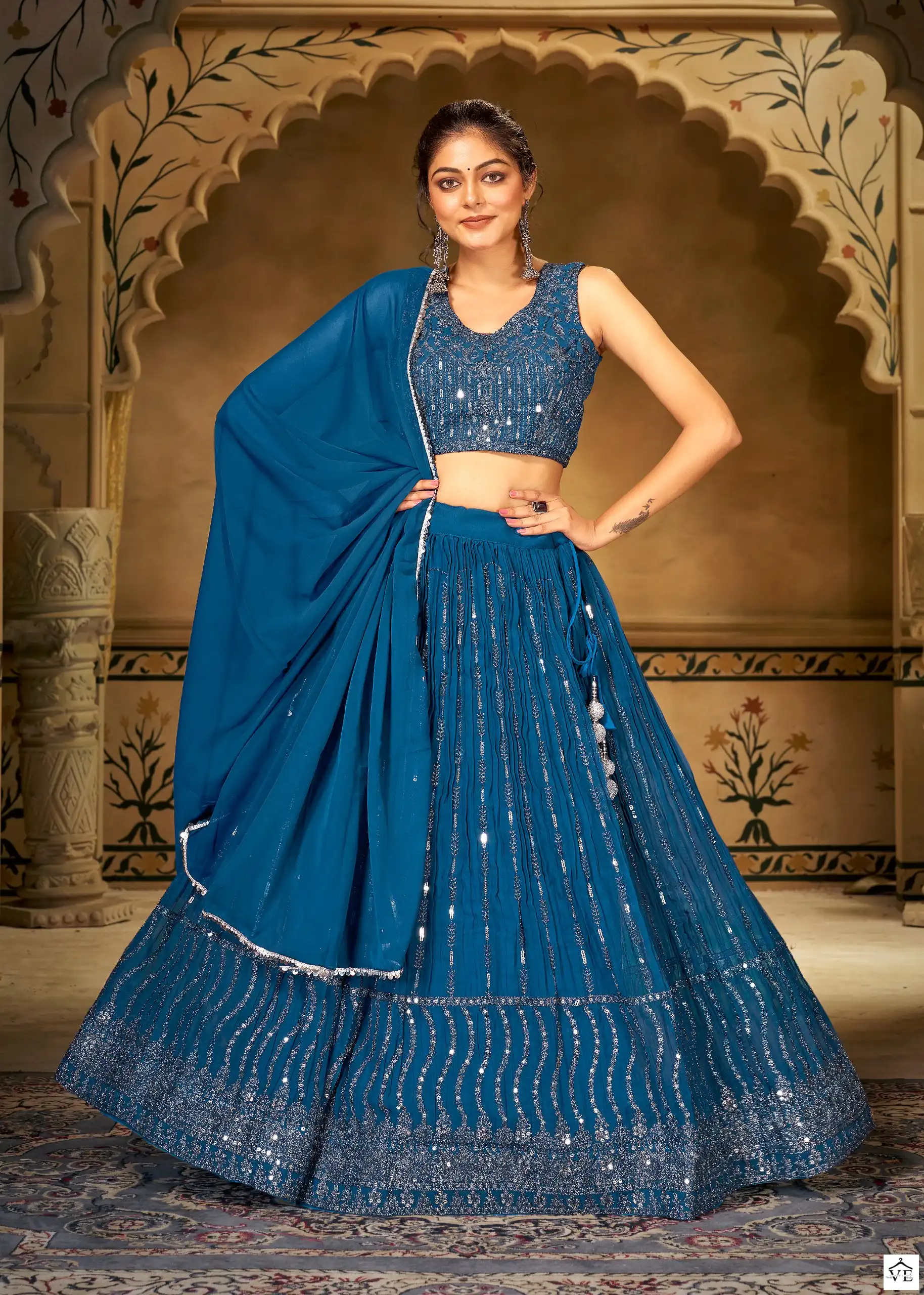 Mf Strisha Georgette Wholesale Designer Party Wear Lehenga Catalog — Wholesale Lehenga, MPA wholesale from Surat - Gallery Image 4