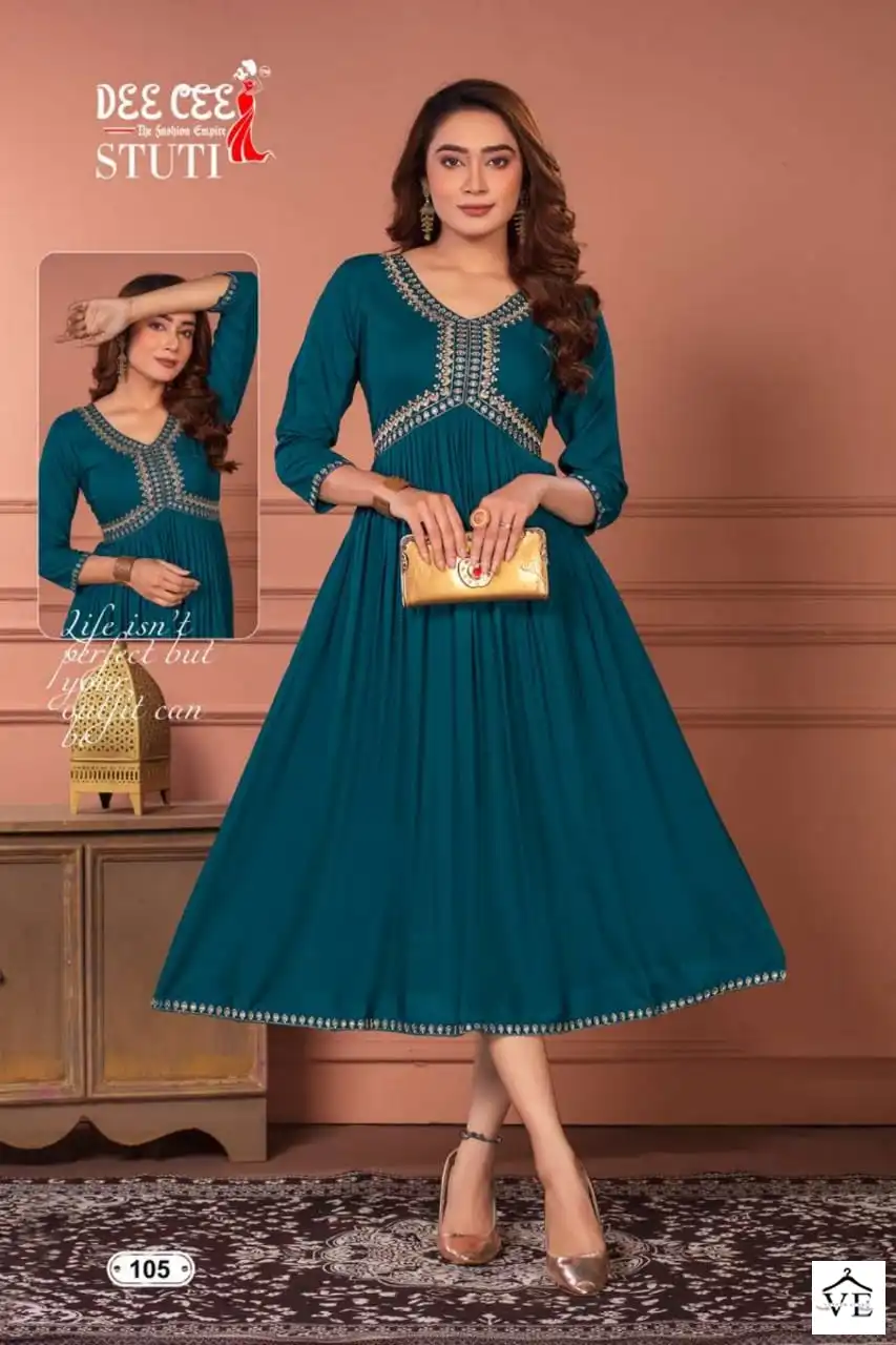 Deecee Stuti Heavy Plain Rayon Wholesale Long Kurtis Catalog — Wholesale Kurtis, MPA wholesale from Surat - Gallery Image 2