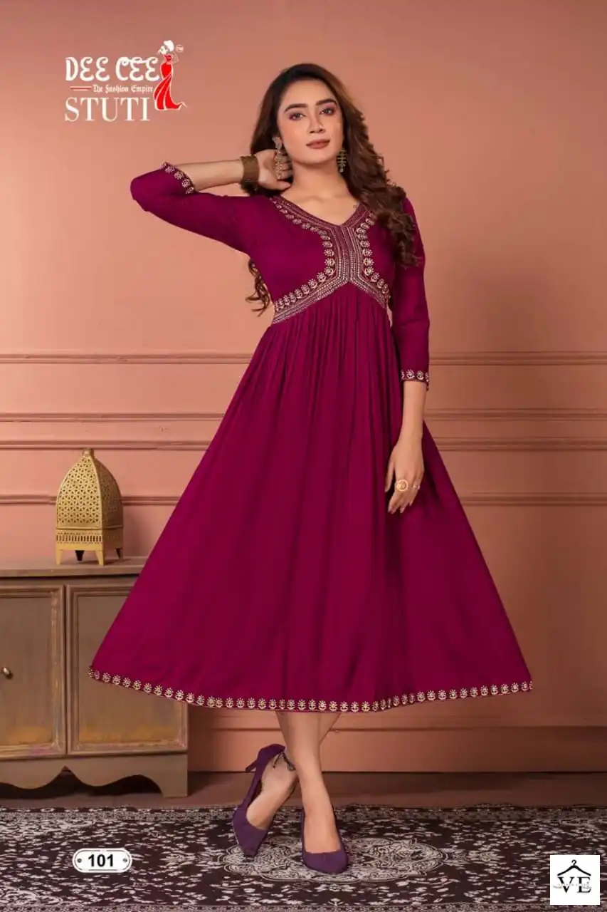 Deecee Stuti Heavy Plain Rayon Wholesale Long Kurtis Catalog — Wholesale Kurtis, MPA wholesale from Surat - Gallery Image 7