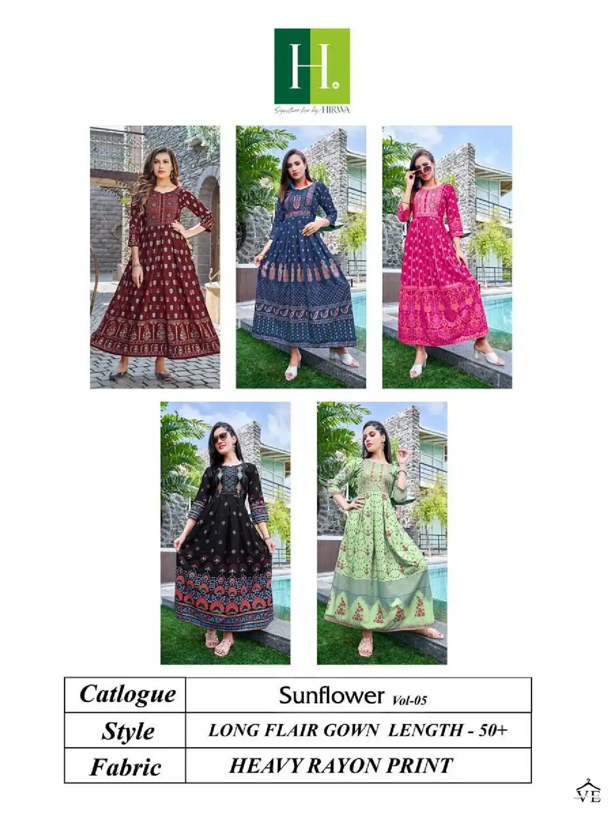 Hirwa Sunflower Vol 5 Heavy Rayon Wholesale Long Gown Catalog — Wholesale Kurtis, MPA wholesale from Surat — view 6