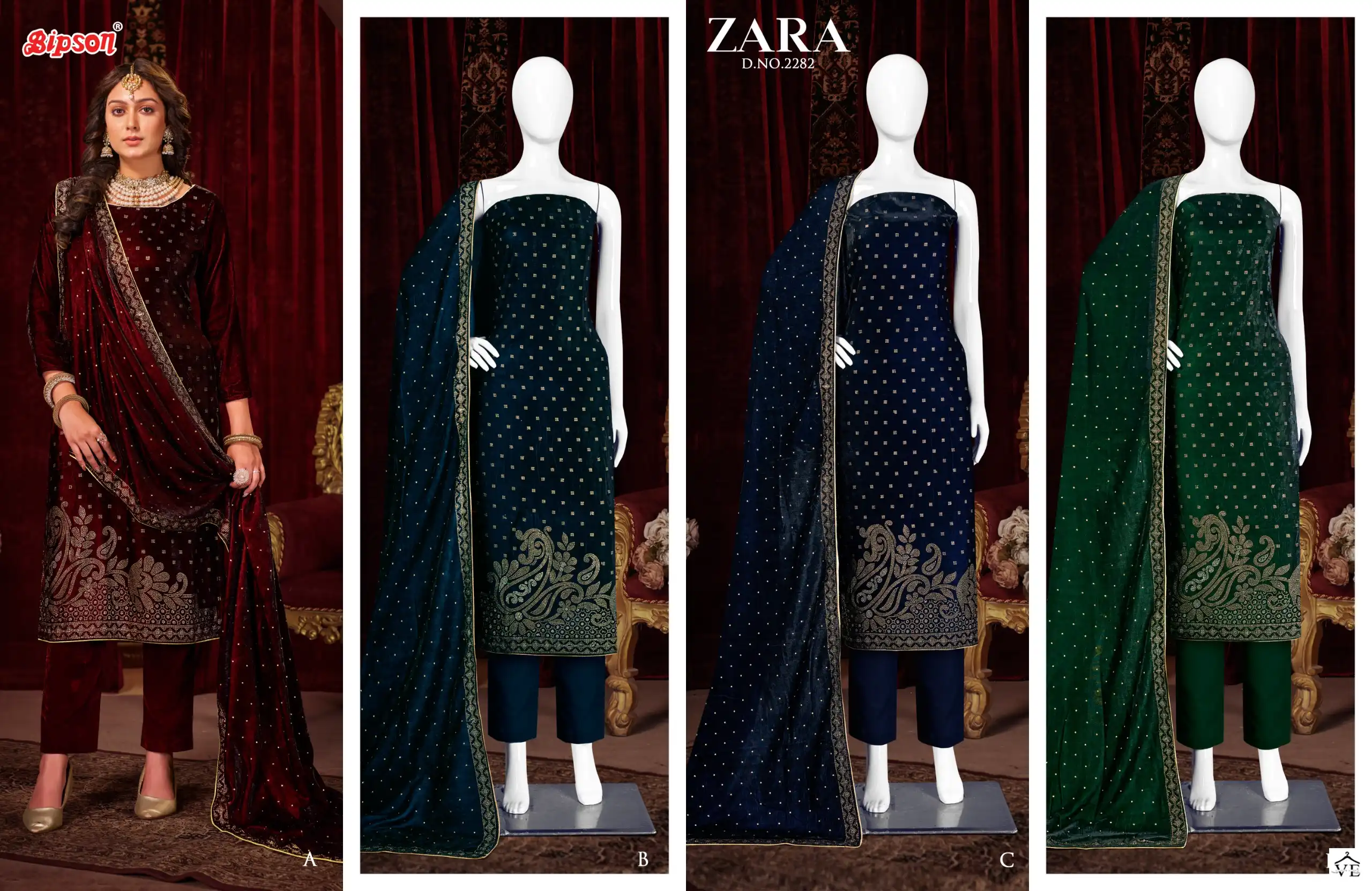 Bipson Swarovski 2282 Pure Viscos Velvet Wholesale Designer Winter Wear Salwar Suit Catalog — Wholesale Salwar Suits, MPA wholesale from Surat — view 5