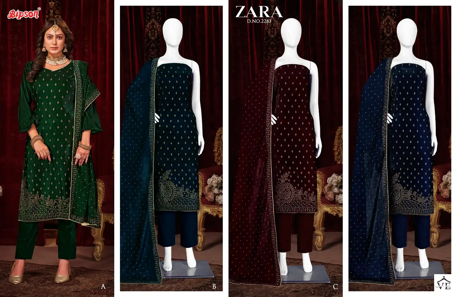 Bipson Swarovski 2283 Pure Viscose Velvet Wholesale Designer Winter Wear Salwar Suit Catalog — Wholesale Salwar Suits, MPA wholesale from Surat — view 5