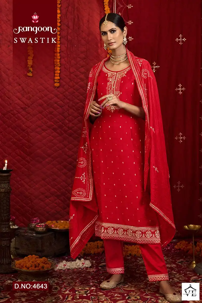 Rangoon Swastik Viscose Jacquard Wholesale Readymade Suits Catalog — Wholesale Salwar Suits, Rangoon wholesale from Surat — view 2
