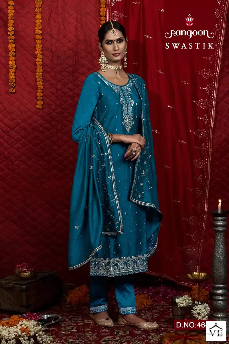 Rangoon Swastik Viscose Jacquard Wholesale Readymade Suits Catalog — Wholesale Salwar Suits, Rangoon wholesale from Surat — view 3