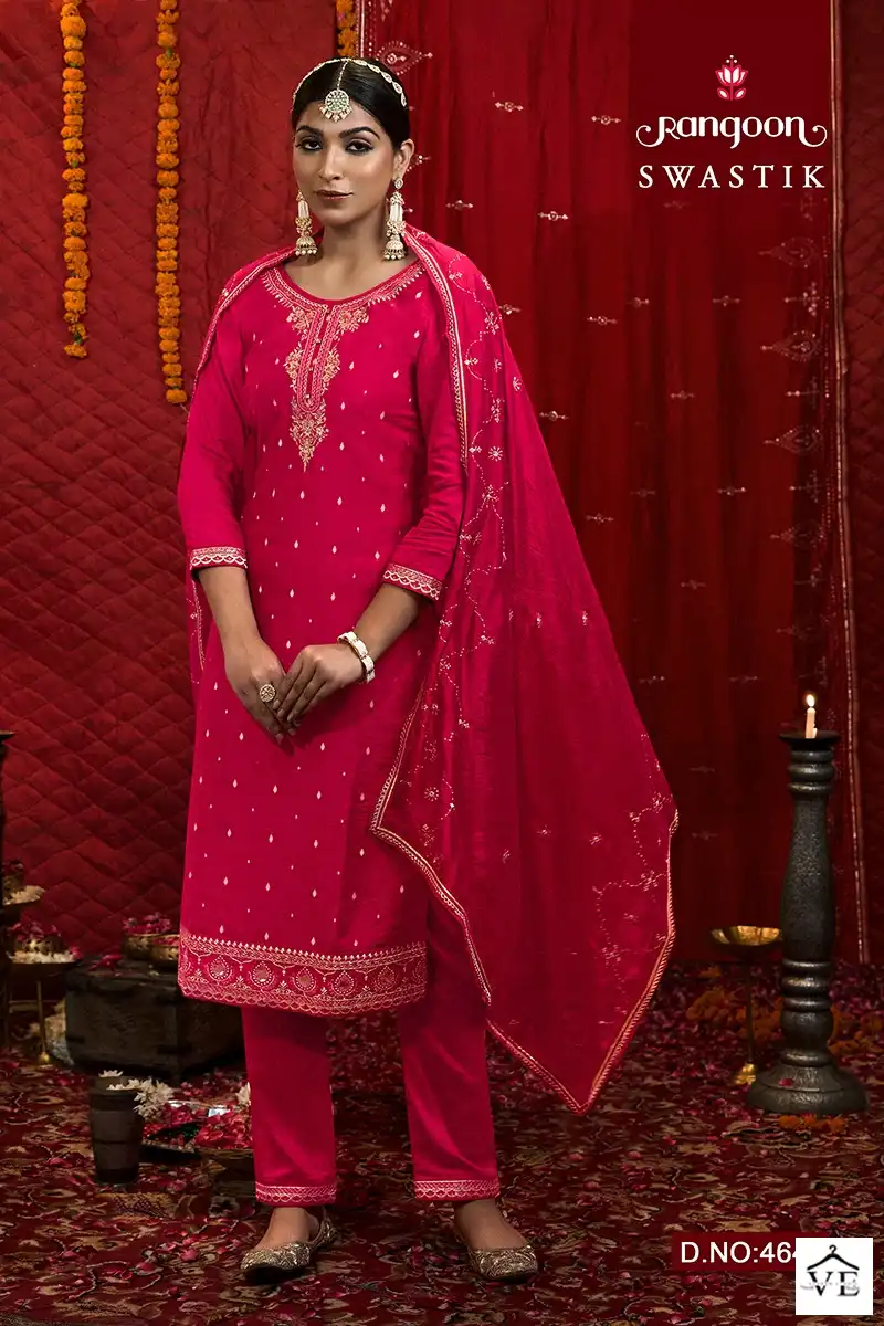 Rangoon Swastik Viscose Jacquard Wholesale Readymade Suits Catalog — Wholesale Salwar Suits, Rangoon wholesale from Surat — view 4