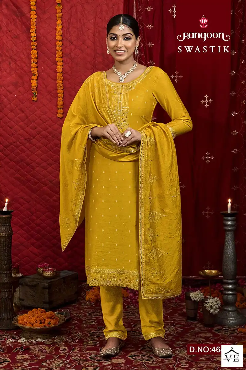 Rangoon Swastik Viscose Jacquard Wholesale Readymade Suits Catalog — Wholesale Salwar Suits, Rangoon wholesale from Surat — view 5