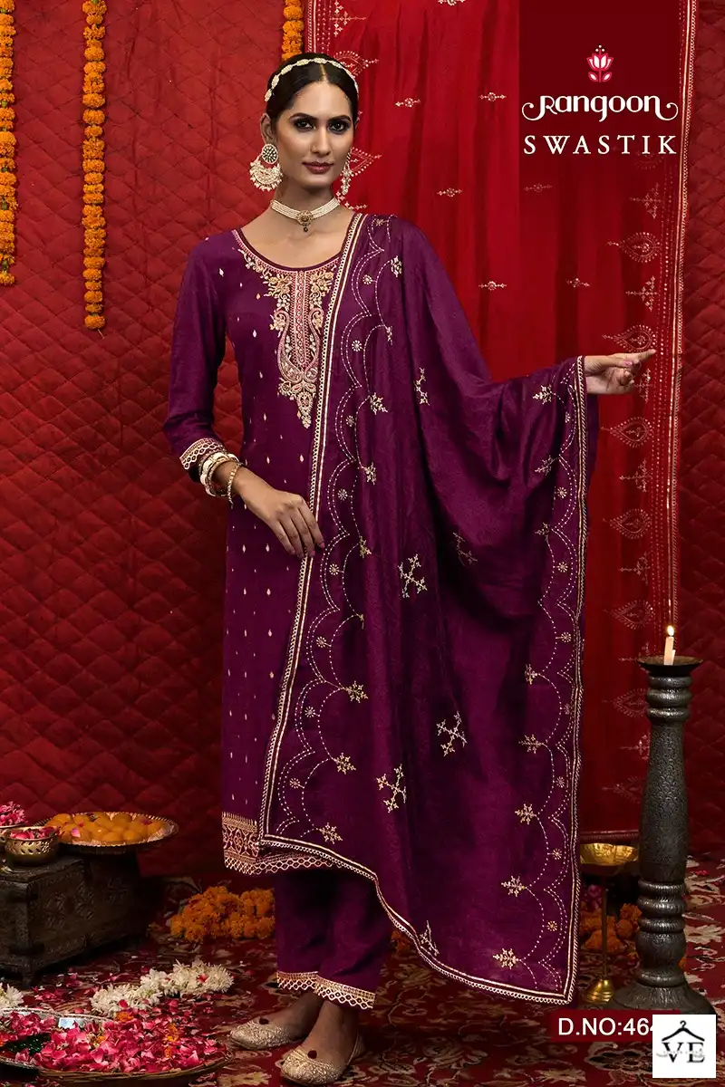 Rangoon Swastik Viscose Jacquard Wholesale Readymade Suits Catalog — Wholesale Salwar Suits, Rangoon wholesale from Surat — view 6