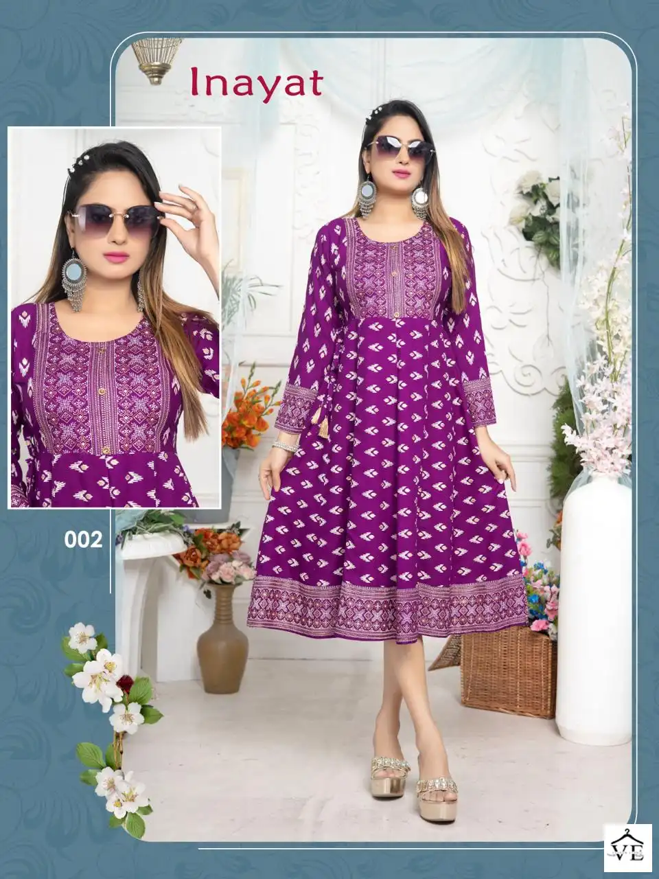 Vardan Ethnic Trendy Inayat Rayon Plain Wholesale Anarkali Long Kurtis Catalog — Wholesale Kurtis, MPA wholesale from Surat — view 3