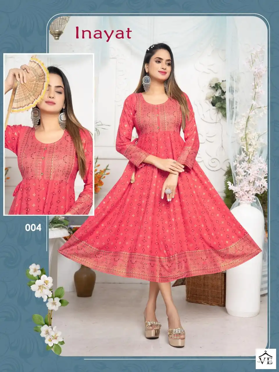 Vardan Ethnic Trendy Inayat Rayon Plain Wholesale Anarkali Long Kurtis Catalog — Wholesale Kurtis, MPA wholesale from Surat — view 5