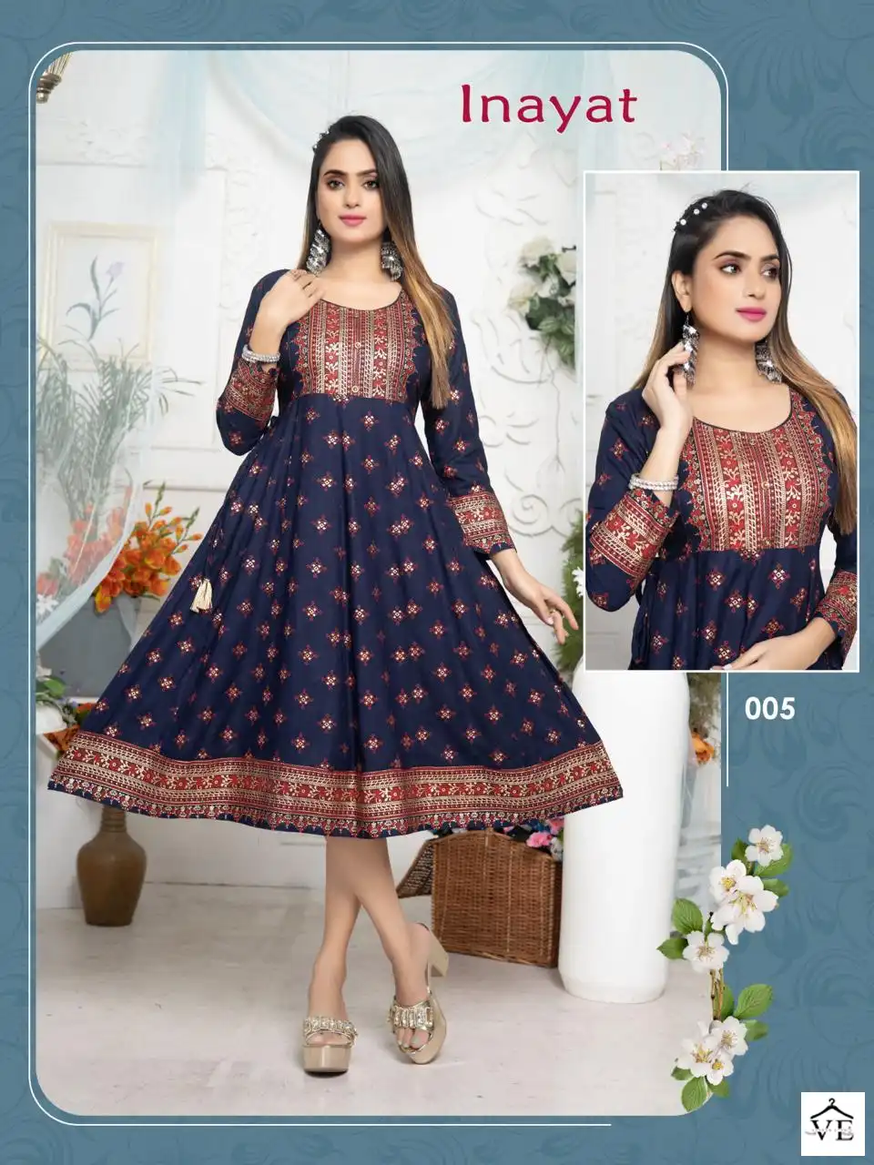 Vardan Ethnic Trendy Inayat Rayon Plain Wholesale Anarkali Long Kurtis Catalog — Wholesale Kurtis, MPA wholesale from Surat — view 6