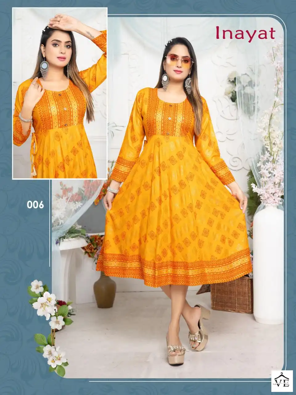 Vardan Ethnic Trendy Inayat Rayon Plain Wholesale Anarkali Long Kurtis Catalog — Wholesale Kurtis, MPA wholesale from Surat — view 7