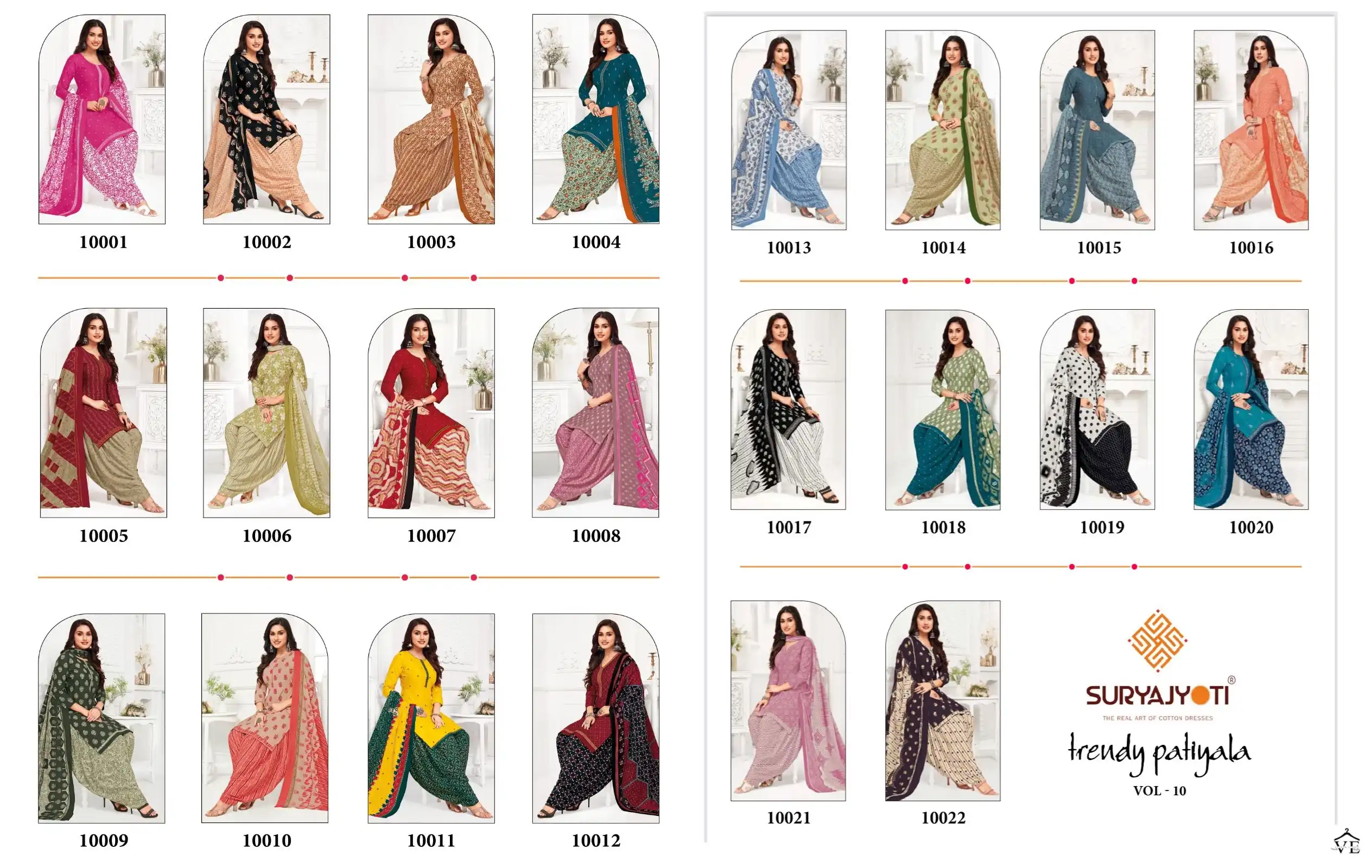 Suryajyoti Trendy Patiyala Vol 10 Cotton Wholesale Patiyala Salwar Suit Catalog — Wholesale Salwar Suits, MPA wholesale from Surat — view 15
