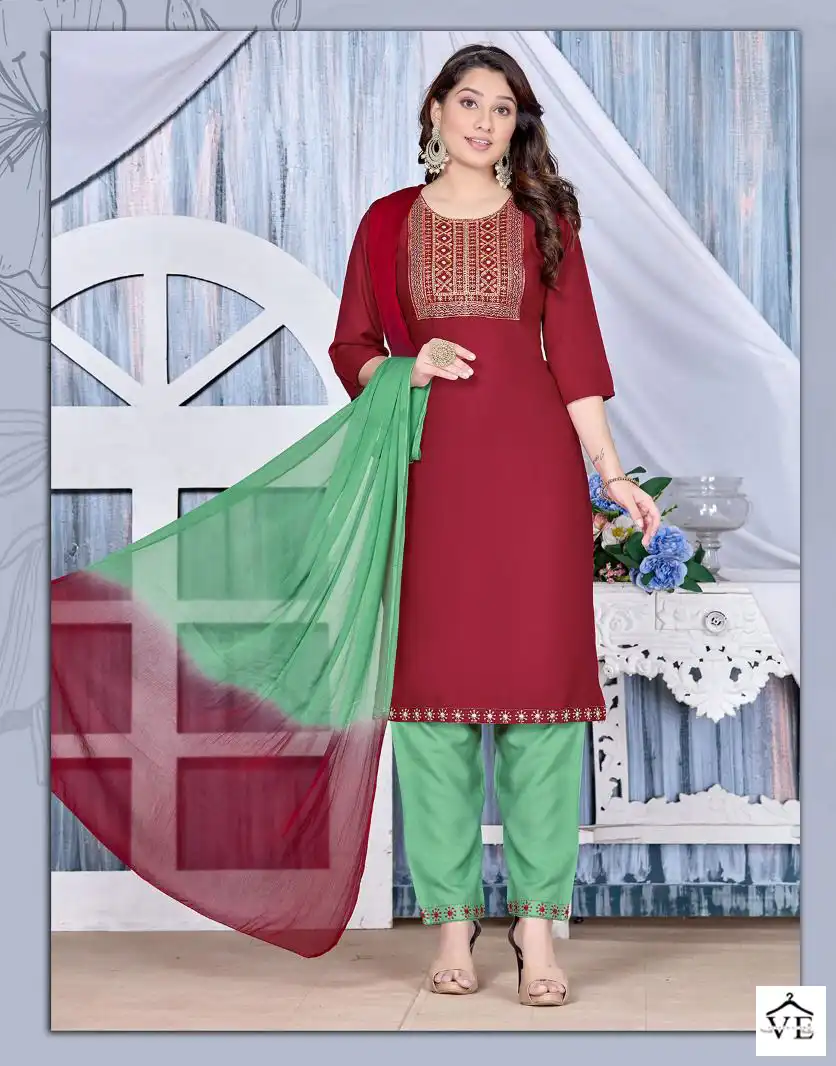 Vardan Ethnic Trendy Smart Girls Rayon Wholesale Readymade Salwar Suit Catalog — Wholesale Salwar Suits, MPA wholesale from Surat - Gallery Image 2