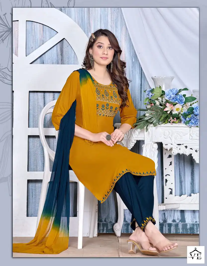 Vardan Ethnic Trendy Smart Girls Rayon Wholesale Readymade Salwar Suit Catalog — Wholesale Salwar Suits, MPA wholesale from Surat - Gallery Image 4