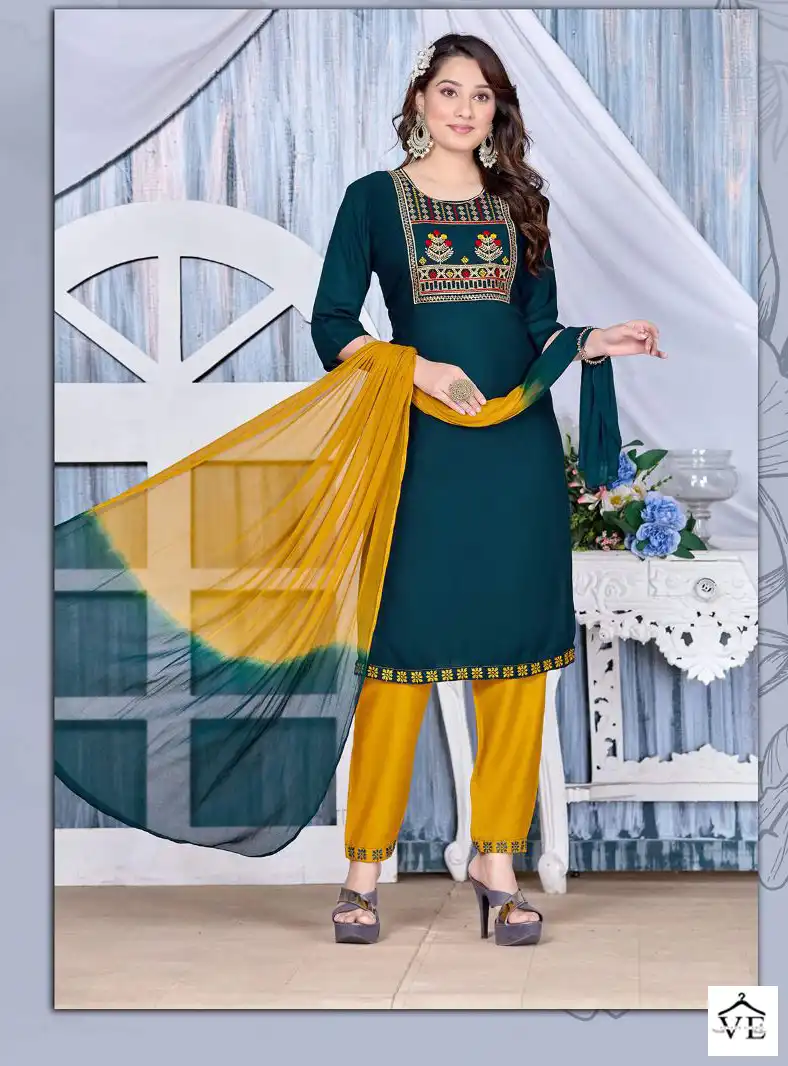 Vardan Ethnic Trendy Smart Girls Rayon Wholesale Readymade Salwar Suit Catalog — Wholesale Salwar Suits, MPA wholesale from Surat - Gallery Image 6
