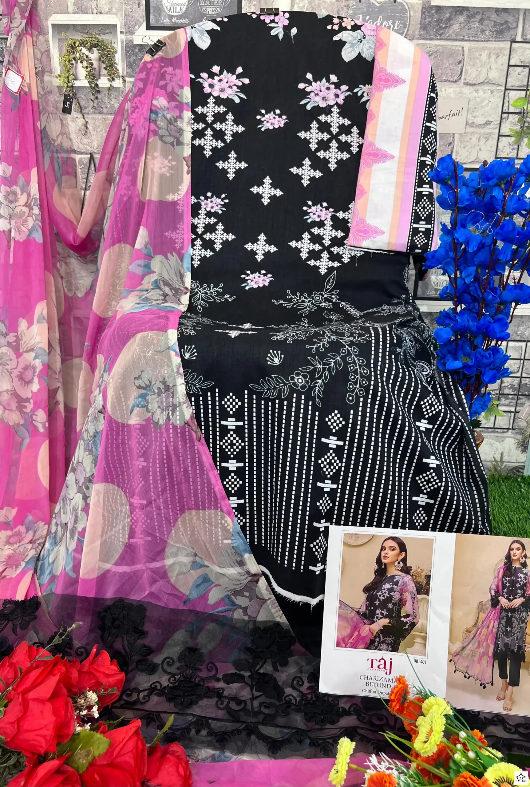 Taj Creations 401 Pure Cotton Wholesale Pakistani Suit — Wholesale Salwar Suits, MPA wholesale from Surat — view 2