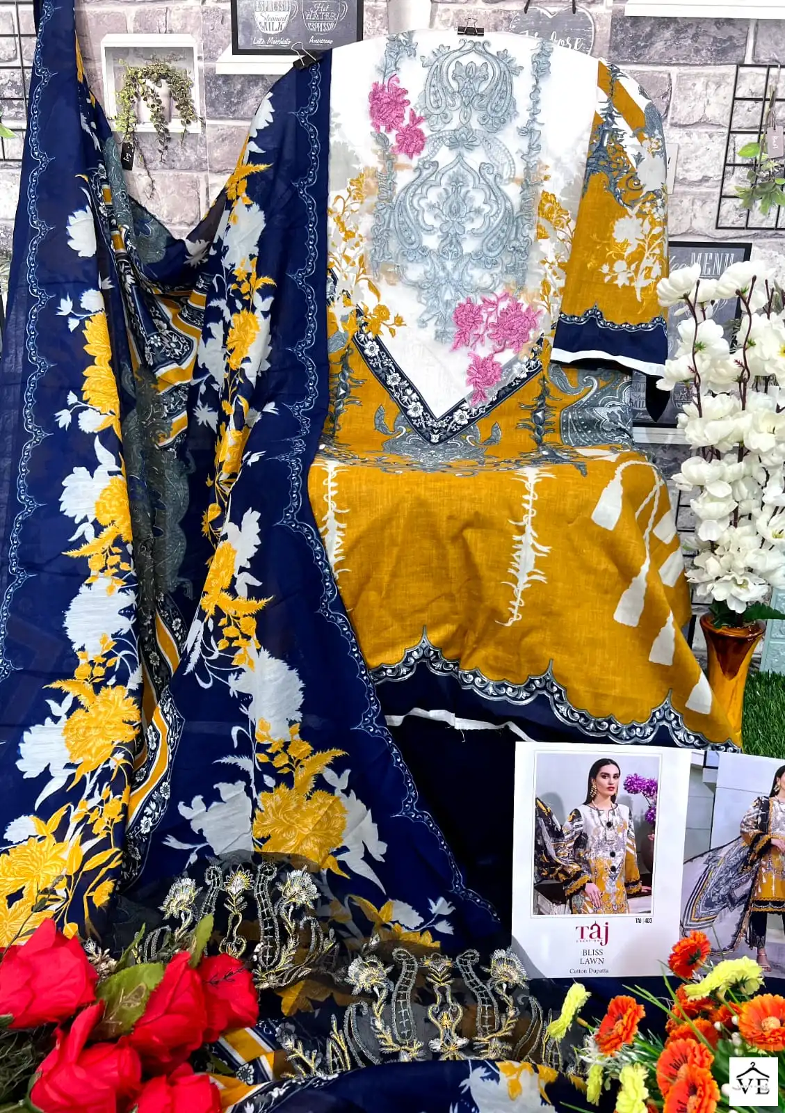 Taj Creations 403 Pure Cotton Wholesale Pakistani Suit — Wholesale Salwar Suits, MPA wholesale from Surat — view 2