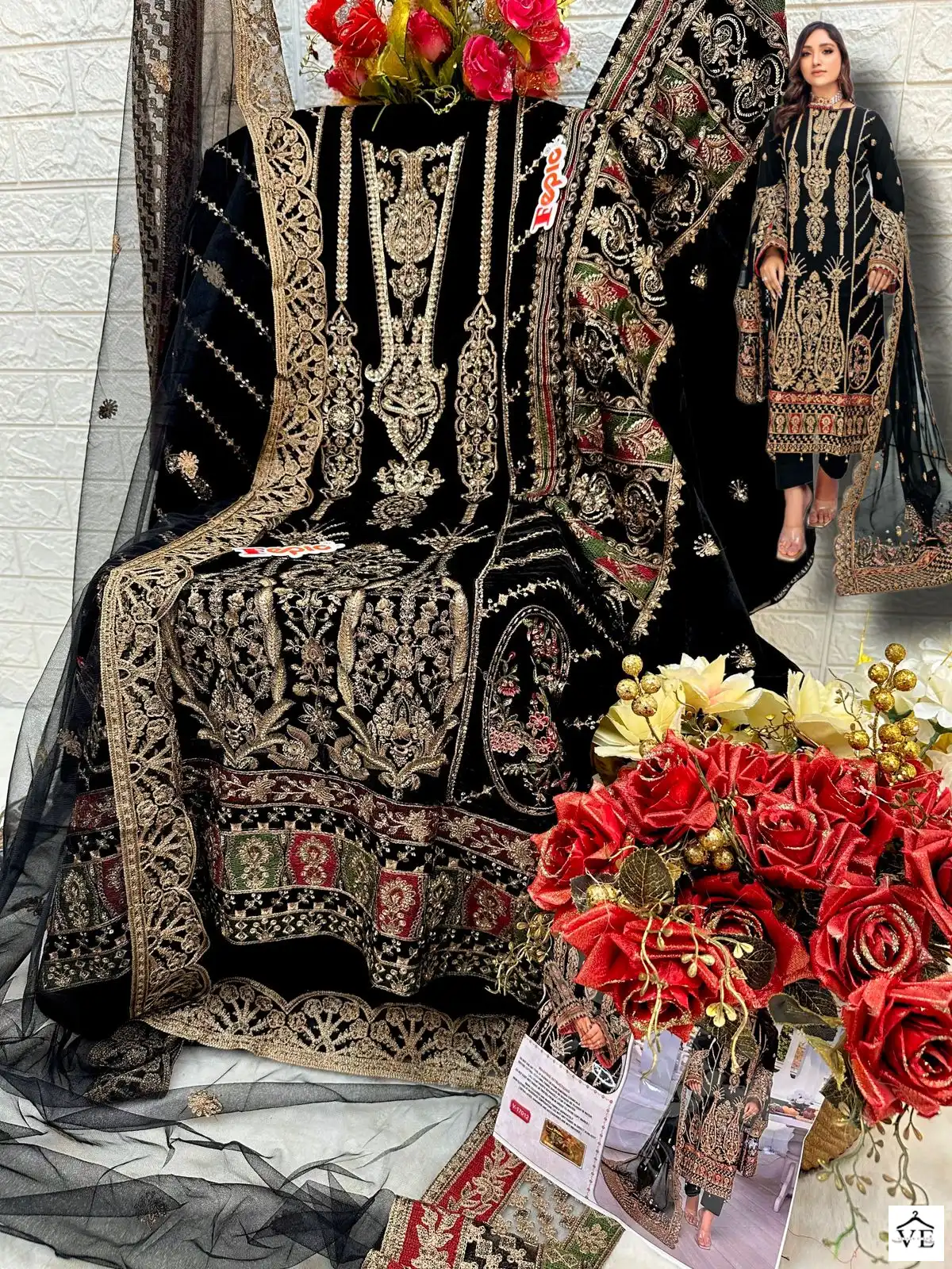 Fepic V 17012 Velvet Wholesale Designer Pakistani Winter Salwar Suit Catalog — Wholesale Salwar Suits, MPA wholesale from Surat - Gallery Image 4