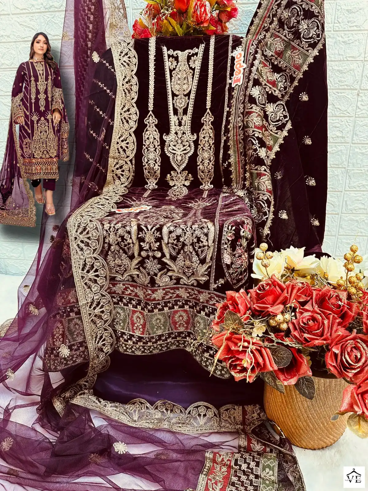 Fepic V 17012 Velvet Wholesale Designer Pakistani Winter Salwar Suit Catalog — Wholesale Salwar Suits, MPA wholesale from Surat - Gallery Image 5