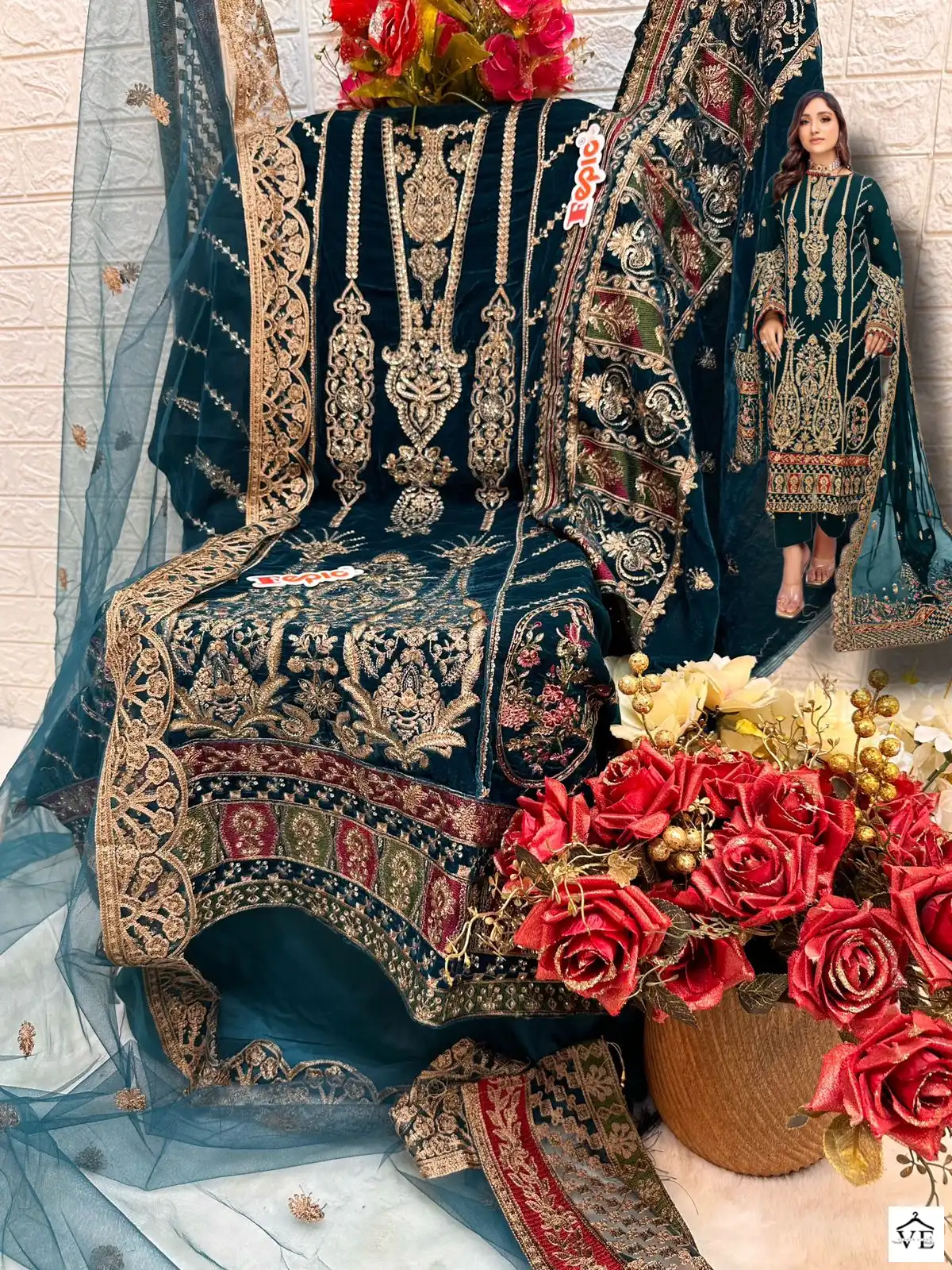 Fepic V 17012 Velvet Wholesale Designer Pakistani Winter Salwar Suit Catalog — Wholesale Salwar Suits, MPA wholesale from Surat - Gallery Image 6
