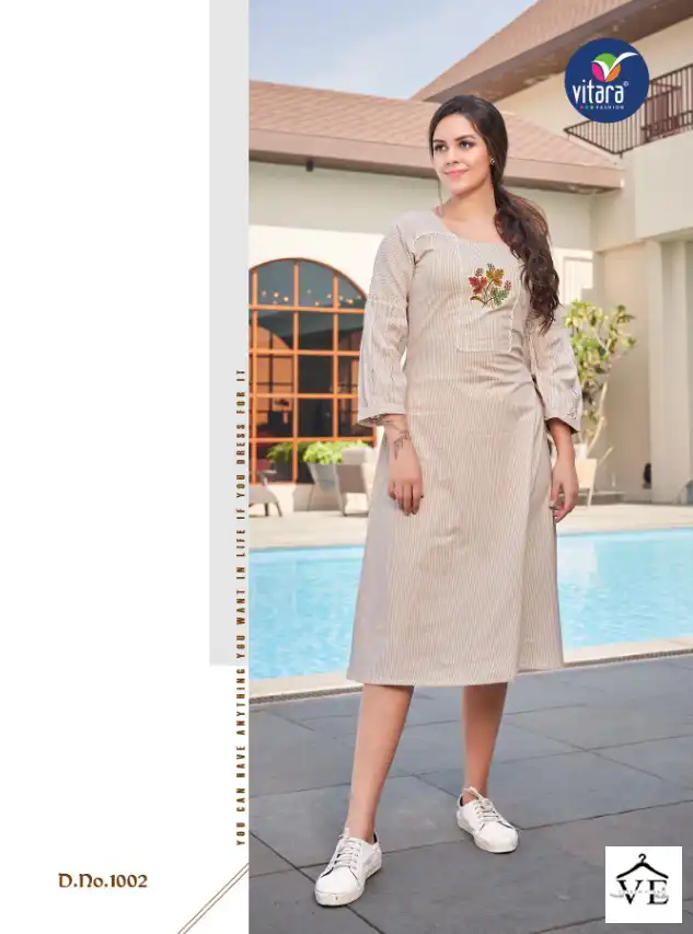 Vitara Fashion Venila Felina Cotton Wholesale Designer Long Kurtis Catalog — Wholesale Kurtis, MPA wholesale from Surat - Gallery Image 2
