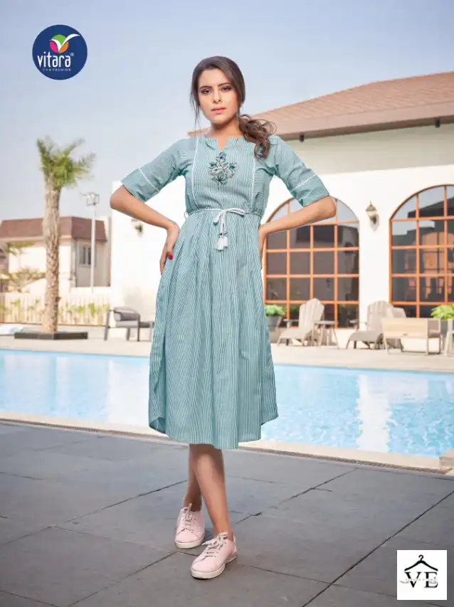 Vitara Fashion Venila Felina Cotton Wholesale Designer Long Kurtis Catalog — Wholesale Kurtis, MPA wholesale from Surat - Gallery Image 3