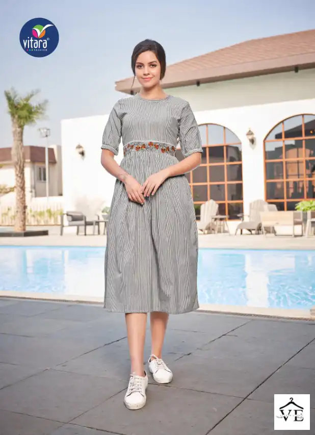 Vitara Fashion Venila Felina Cotton Wholesale Designer Long Kurtis Catalog — Wholesale Kurtis, MPA wholesale from Surat - Gallery Image 4