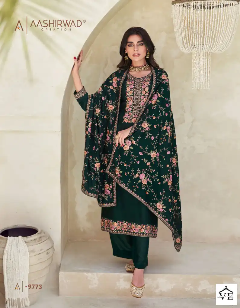 Aashirwad Verona Silk Wholesale Heavy Embroidery Designer Salwar Suit Catalog — Wholesale Salwar Suits, Aashirwad Creation wholesale from Surat - Gallery Image 5