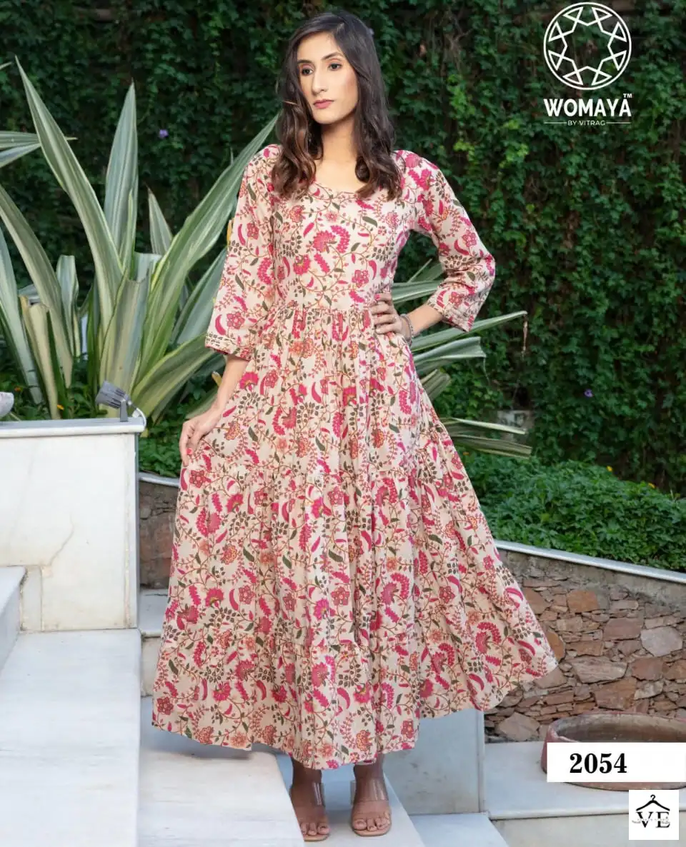 Womaya Vibrance Pure Cambric Cotton Wholesale Long Gowns Catalog — Wholesale Kurtis, MPA wholesale from Surat — view 1