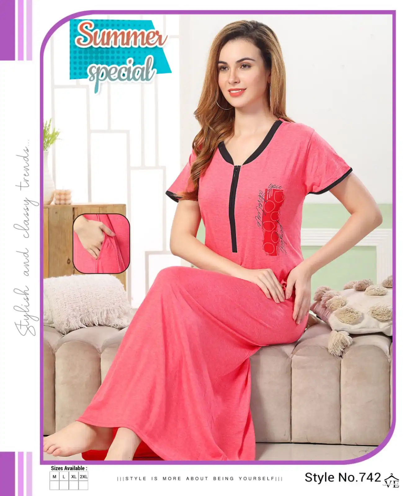 Summer Special Vol 495 Hosiery Cotton Wholesale Long Night Wear Gowns Catalog — Wholesale Kurtis, MPA wholesale from Surat - Gallery Image 2