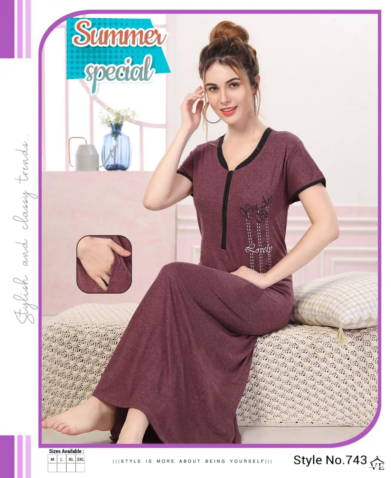 Summer Special Vol 495 Hosiery Cotton Wholesale Long Night Wear Gowns Catalog — Wholesale Kurtis, MPA wholesale from Surat - Gallery Image 3