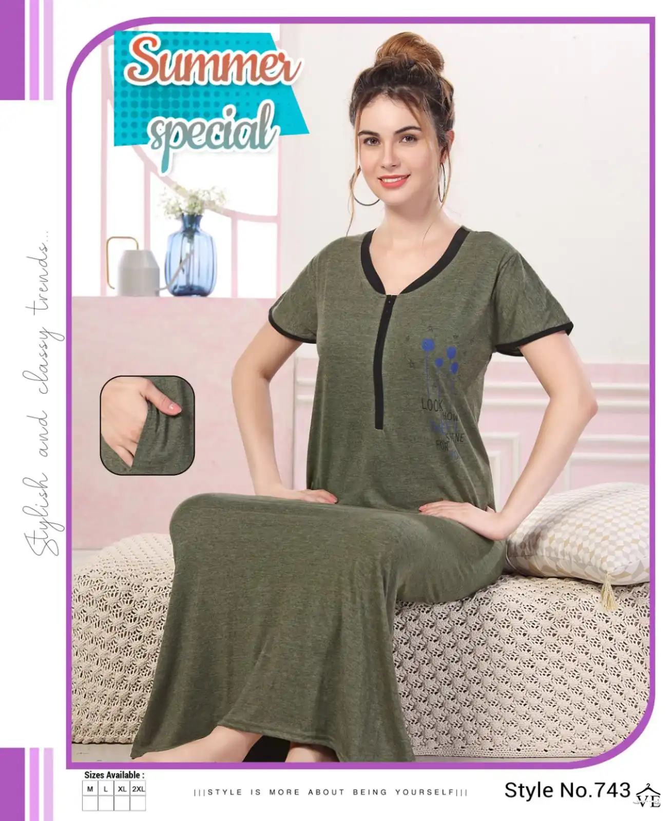 Summer Special Vol 495 Hosiery Cotton Wholesale Long Night Wear Gowns Catalog — Wholesale Kurtis, MPA wholesale from Surat - Gallery Image 4