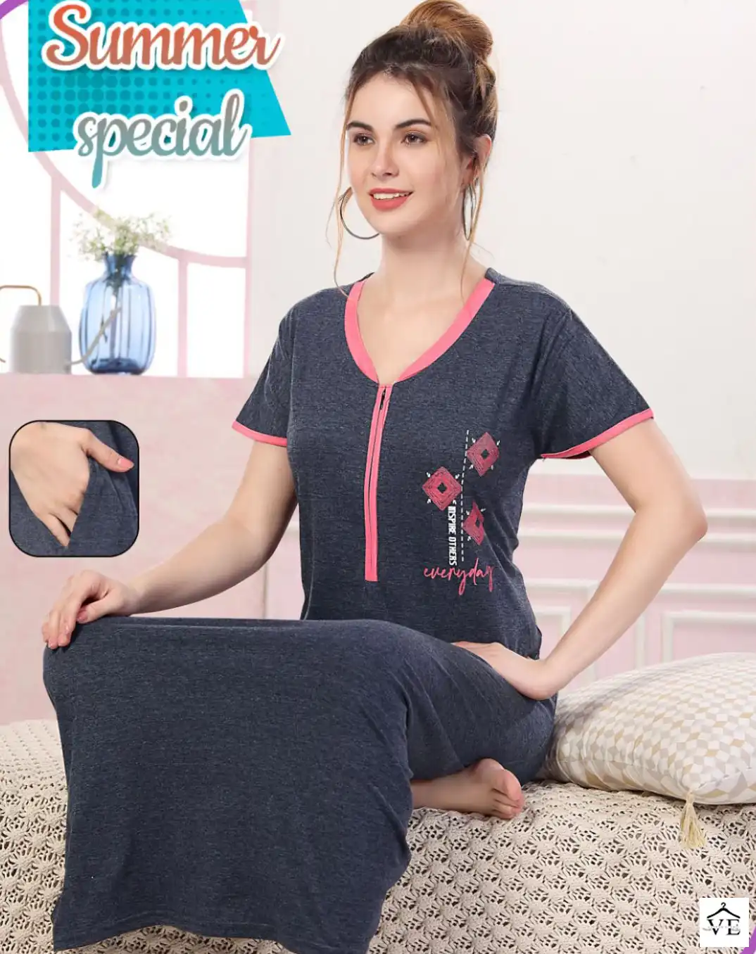 Summer Special Vol 495 Hosiery Cotton Wholesale Long Night Wear Gowns Catalog — Wholesale Kurtis, MPA wholesale from Surat — view 1