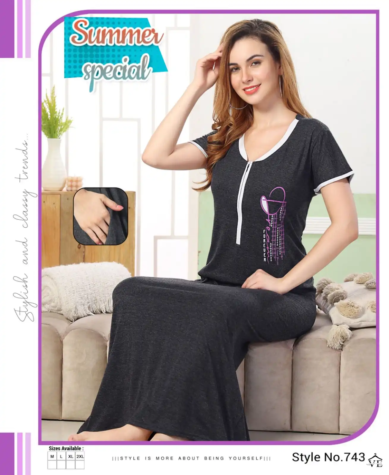 Summer Special Vol 495 Hosiery Cotton Wholesale Long Night Wear Gowns Catalog — Wholesale Kurtis, MPA wholesale from Surat - Gallery Image 5