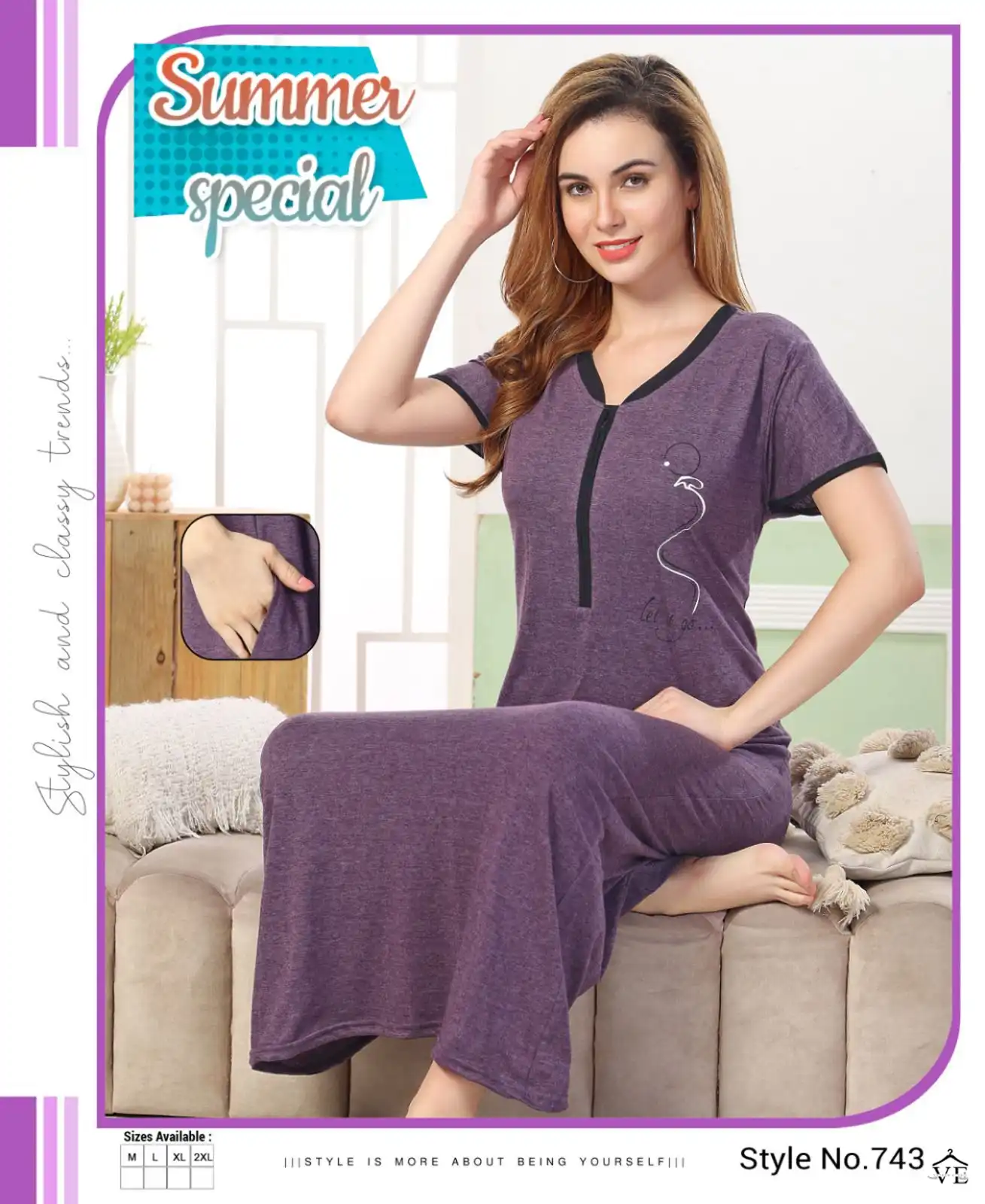 Summer Special Vol 495 Hosiery Cotton Wholesale Long Night Wear Gowns Catalog — Wholesale Kurtis, MPA wholesale from Surat - Gallery Image 6