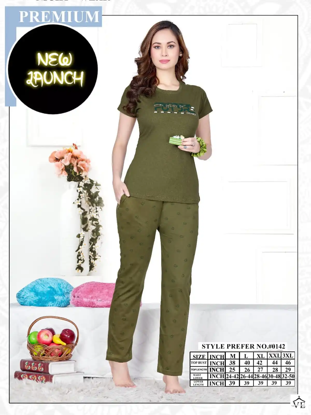 Vardan Ethnic Summer Special Vol A 0142 Hosiery Cotton Wholesale Night Wear Top With Payjam Catalog — Wholesale, MPA wholesale from Surat - Gallery Image 3