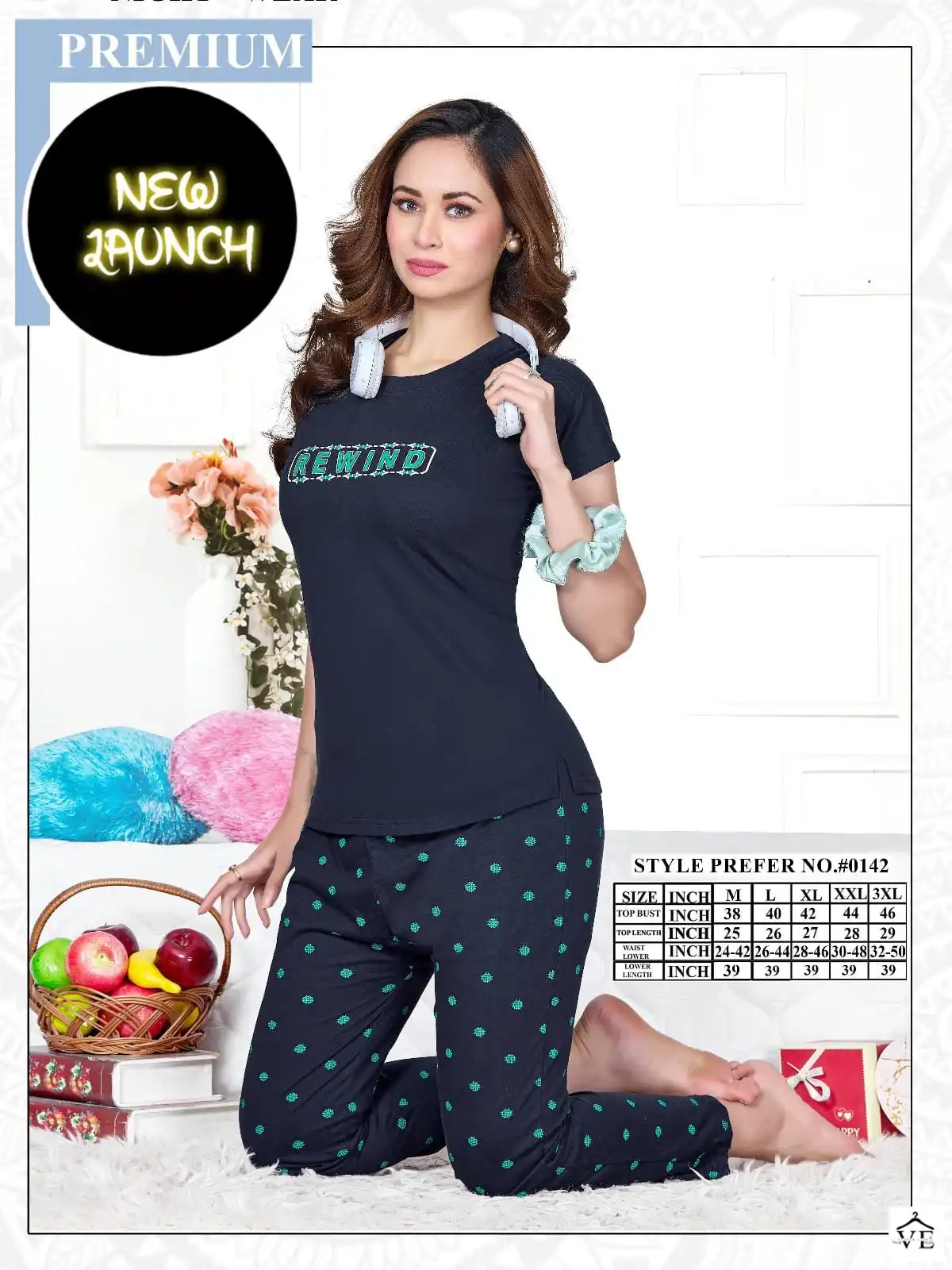 Vardan Ethnic Summer Special Vol A 0142 Hosiery Cotton Wholesale Night Wear Top With Payjam Catalog — Wholesale, MPA wholesale from Surat - Gallery Image 4