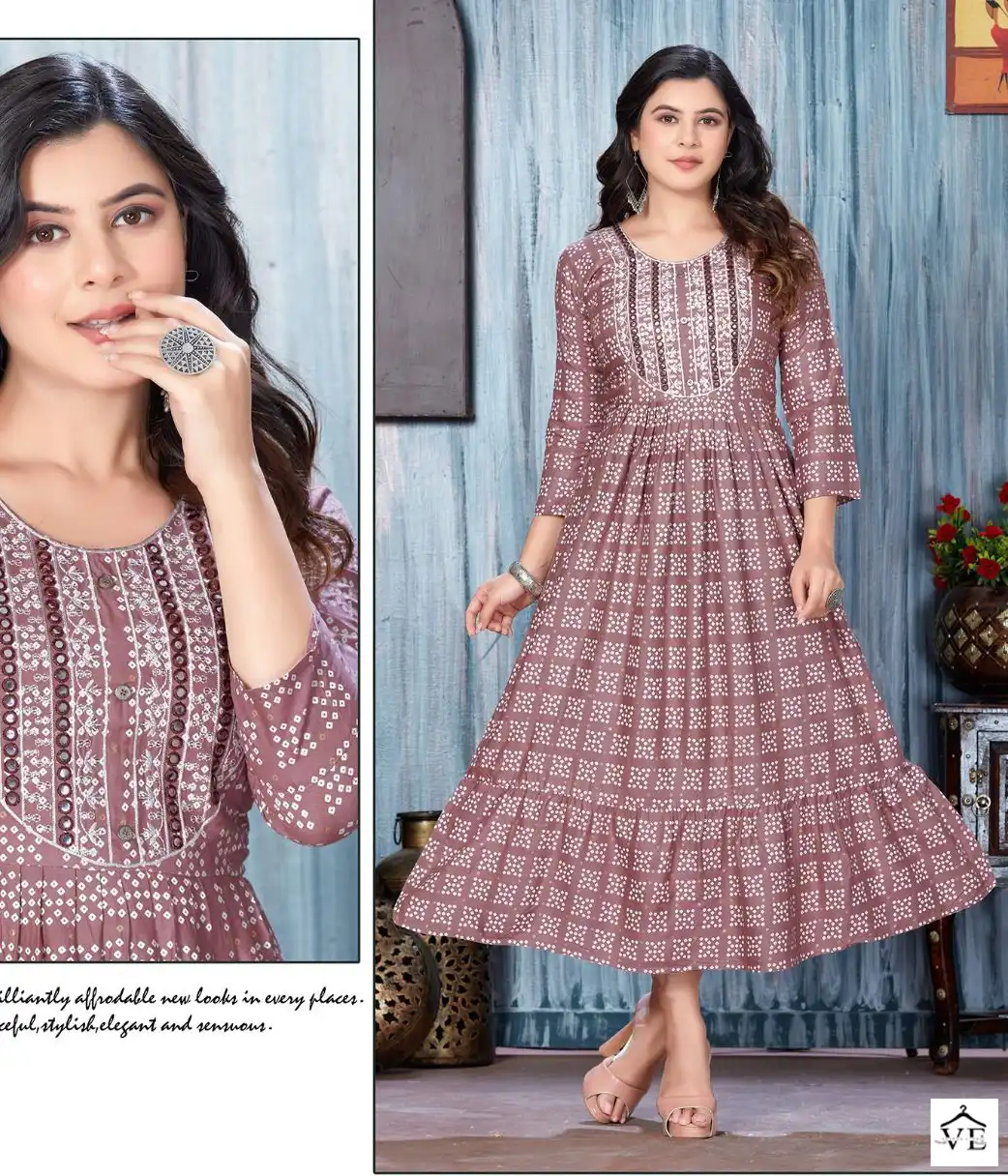 Vardan Ethnic You Are Especial Rayon 14 Kg Wholesale Long Kurtis Catalog — Wholesale Kurtis, MPA wholesale from Surat - Gallery Image 7