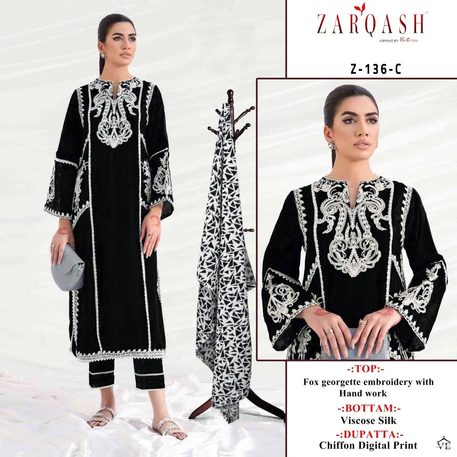 Zarqash Z 136 Faux Georgette Wholesale Designer Pakistani Readymade Salwar Suit Catalog — Wholesale Salwar Suits, MPA wholesale from Surat - Gallery Image 2
